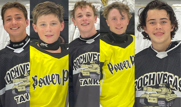 2025 Jr. Chowder Cup 2010 All-Tournament Team: James White (F), Anthony Barna (F), Robert Wimmer (F, not pictured), Connor Scott (D), Austin Murmello (D) and Caleb Longley (G)